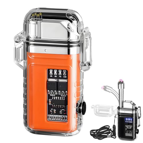 Electric Lighter with 360° Flexible Long Neck Plasma Lighters, LED Battery Display & Flashlight, USB Rechargeable Flameless Arc Windproof Lighters for Candle, Outdoor, Camping, Survival (Orange) - color: Orange