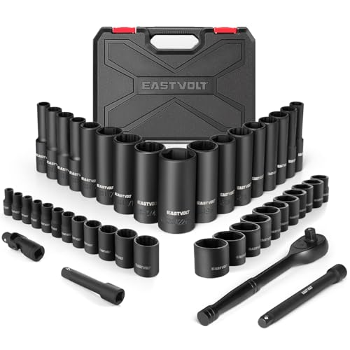 Eastvolt 46 Pieces Drive Socket Ratchet Wrench Set, Mechanic Tool Kits with 72 Teeth Reversible Ratchet, Extension Bar Set and Storage Case, Metric/SAE