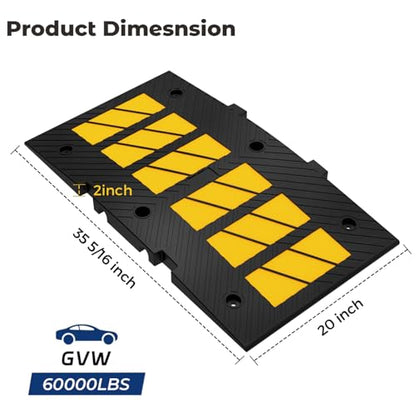BESEA Heavy-Duty Rubber Speed Bump Ramp 35" x 20" x 2", High-Visibility Yellow Reflective Driveway Ramp & Car Ramp for Parking Lots, Driveways, Traffic Calming Speed Hump(1PACK)