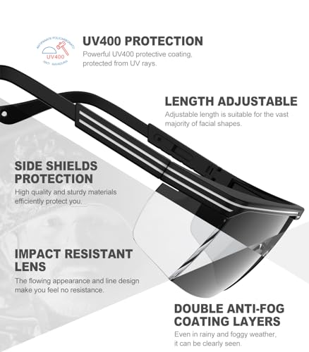 xaegistac Anti Fog Safety Glasses with Side Shields | UV400 Protective Eyewear,Impact Resistant Safety Goggles for Men Women - color: Black Lens and Black Frame