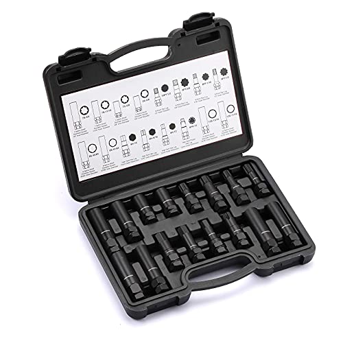 MIXPOWER 16-Piece Locking Lug Nut Master Key Set of Spline Star and Hex Style Keys, Wheel Lock Removal Kit, Thin-Walled and Long Lug Keys to Prevent Damage to Wheels Double-Hex Heads - size: 16PCS
