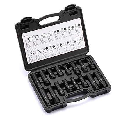 MIXPOWER 16-Piece Locking Lug Nut Master Key Set of Spline Star and Hex Style Keys, Wheel Lock Removal Kit, Thin-Walled and Long Lug Keys to Prevent Damage to Wheels Double-Hex Heads - size: 16PCS