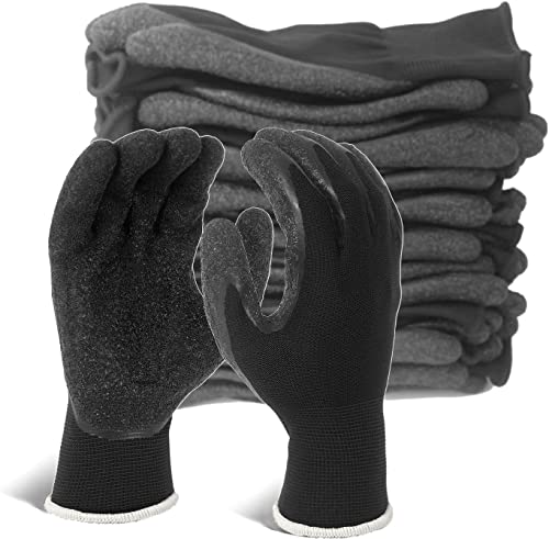 Evridwear Crinkle Latex Rubber Hand Coated Safety Work Gloves for Men Women General Multi Use Construction Warehouse Gardening Assembly Landscaping,Black Large 12 Pairs Pack - color: Black, size: Large
