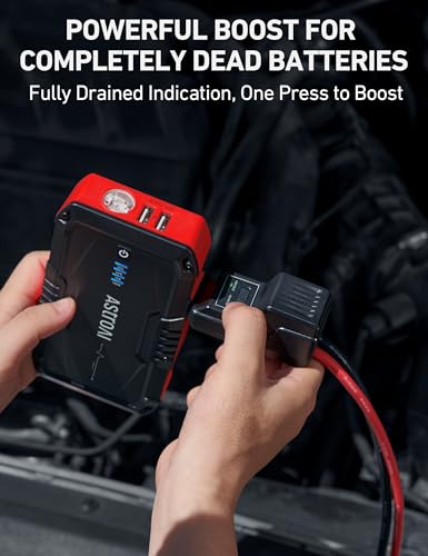 AstroAI S8 Car Battery Jump Starter, Car Jumper Starter Battery Pack for Up to 6.0L Gas & 3.0L Diesel Engines, 12V Portable Jump Box with 3 Modes Flashlight and Jumper Cable (Red) - color: Red - 1500A (S8)