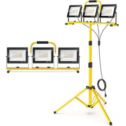 LED Work Lights with Stand: 3 Head Adjustable Work Light with Individual Switch, IP66 Waterproof Foldable Outdoor Tripod Light for Job Site Construction Lighting, Tool Gifts for Men - style: ‎3 Heads
