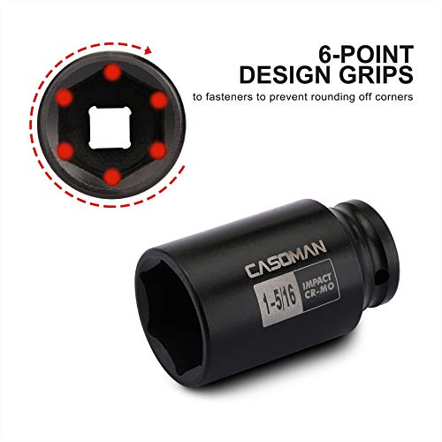 CASOMAN 1/2-Inch Drive 6-Point Deep Impact Socket- 1-5/16'' (SAE), CR-MO, for Axle Shaft Nuts, High-Torque, Corrosion-Resistant - size: 33.34 mm (Deep), style: 6-Point Socket