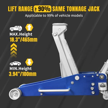 YELLOW JACKET Floor Jack 2.5 Ton Hydraulic Low Profile Aluminum and Steel Racing Car Jack with Fast Lifting Dual Pump, 5500 lbs Capacity - color: Blue, size: 2.5T low profile dual pump