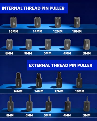 DPTOOL 20pcs Dowel Pin Puller Extractor Tool Kit Internal and External Thread Pin Removal Puller Tool Set Slide Hammer Bearing Puller Set with 3-16mm Internal External Collets Adapters