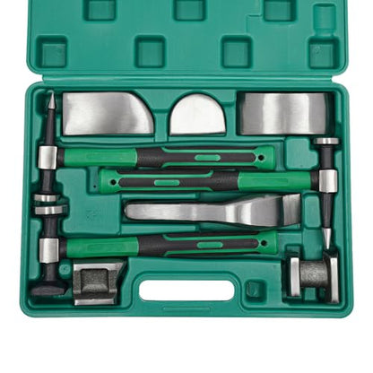 9PCS Auto Body Repair Kit, Hand Car Auto Body Work Hammer Fender Tool, Dent Crowbar Metal Repair Kit Fender Carbon Steel Dolly and Hammer Dolly Set with Carrying Case