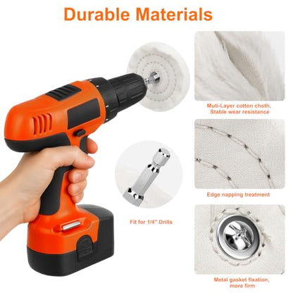 Linkstyle 9PCS Polishing Wheel Kit for Drill, Cotton Buffing Wheel Set, Sponge Polishing Ball & Cone, with 1/4 Inch Hex Extension Rod, for Auto Car Detailing Aluminum Stainless Steel Chrome Surface