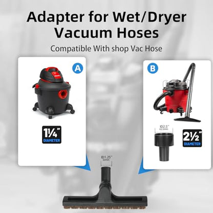 Horsehair Floor Brush for Shop Vac 2-1/2" 1-1/4" Wet Dry Vacuum Hoses, 12" Floorhead Vacuum Attachment with Horse Hair Bristles, 360-Degree Rotation, Black