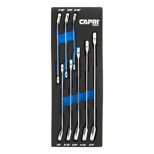 Capri Tools 120-Tooth Ultra-Smooth Reversible Ratcheting Wrenches Set, XL Long Series, 12-Point, 5/16 to 3/4 in., SAE, 8-Piece with Mechanic's Tray - size: 8-Piece SAE Set
