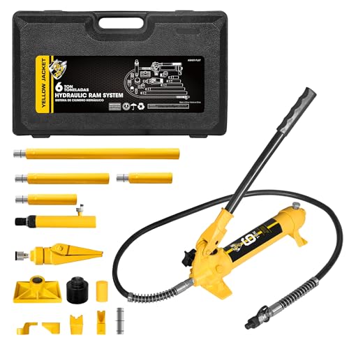 YELLOW JACKET 6 ton Porta Power Kit Hydraulic Ram Jack Pusher Puller Auto Body Frame Repair Tool with Blow Mold Carrying Storage Case for Car Repair,Truck,Farm - size: 6 Ton