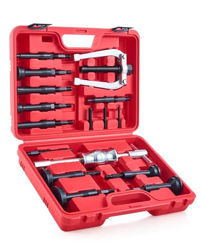 OMT Blind Hole Collet Bearing Race and Seal Puller Extractor Kit | 16pc Slide Hammer Pilot Insert Inner Bearing Removal Tool Set, Red Case - color: red
