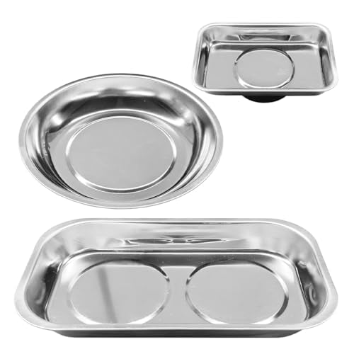 3PCS Magnetic Tray Holder, Stainless Steel Extra Strong Magnetic Bowl Parts Tray Set for Screws, Nuts, Bolts, Sockets, Pins – Mechanic Tool Metal Parts Organizer for Automotive Repair(Round&Rectangle) - size: Round&Rectangle