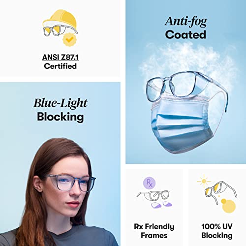 Stoggles Square Z87.1 Certified Polycarbonate Safety Glasses, Anti-Fog | Stylish, Protective, Blue-Light + UV Blocking, Top/Side Shields, Rx Ready, Unisex, Light, Scratch & Impact Resistant - color: Blush, size: Medium