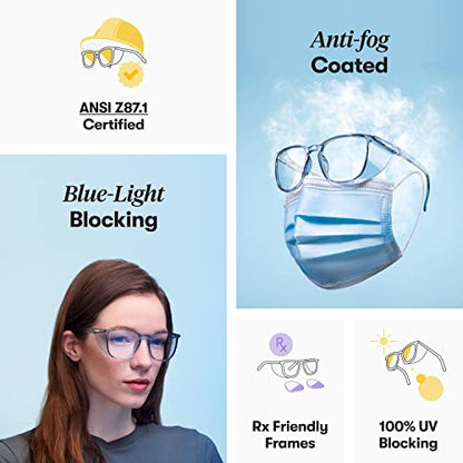 Stoggles Rectangle Z87.1 Certified Safety Glasses, Blue-Light, UV Blocking Lens, Top & Side Shield, Anti-Fog, Stylish Eyewear - color: Charcoal, size: Medium Standard Fit