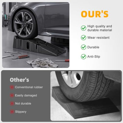 5000 LBS Heavy Duty Car Service Ramps, 17 Degree Low Profile Sloped Vehicle Ramp with Anti-Slip Textured Tread for Oil Changes Pickup Truck ATV Motorcycle Maintenance