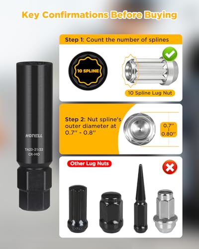 10 Spline Lug Nut Key, Thicker Wall 10 Point Wheel Lock Socket Set | CR-MO Wheel Lugnut Removal Tool for Aftermarket Locking Lug Nuts, Compatible with Bimecc Lug Nuts - style: TA23-21/22