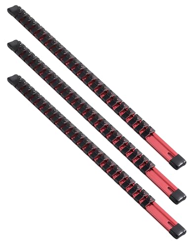ALOANES 3-Piece 1/4-Inch Drive Aluminum Alloy Socket Rail Organizer, Heavy Duty Socket Racks, Socket Holder Kit for Toolbox Drawer Fit 1/4-Inch x 72 Clips (Red) - color: Red, size: 3PC, 1/4-inch Drive