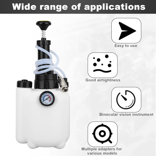 11pcs 3L Brake Bleeder Kit with Vacuum Pump, 1L Waste Bottle & 4 Master Cylinder Adapters - One Person Brake Pressure Bleed System Motive Power Fluid Bleeding Tool for Most Vehicles