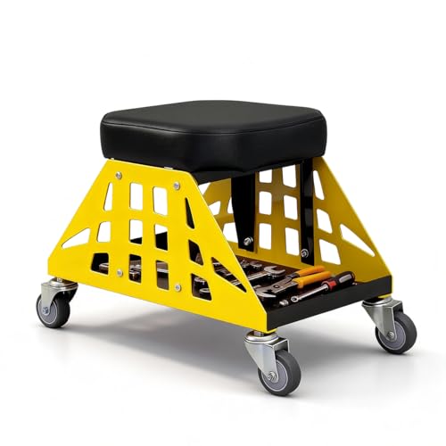 Heavy Duty Rolling Mechanics Seat,400 LBS Capacity Garage Stool, Tools for Automotive Auto Repair (Yellow) - color: Yellow