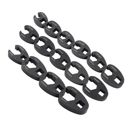15Pcs Crowfoot Wrench Kit Metric 8-24mm 1/2 and 3/8 Inch Drive Flare Nut Wrench Set