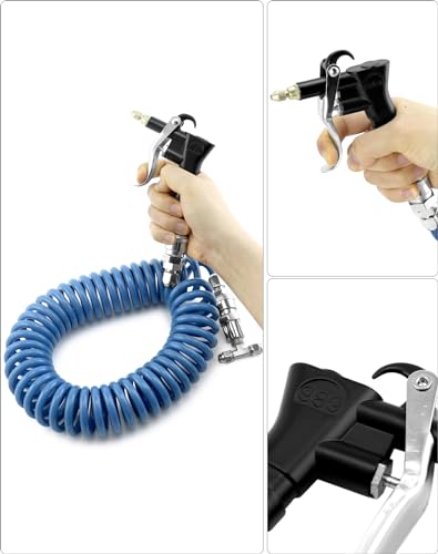 QWORK Air Blow Gun Kit, 2 Sets of Heavy Duty Air Duster Blow Gun Dust Cleaner with 16' (5m) Long Coil, Air Seat Blow Gun Fits 1/4"(6mm) air Hose for Trucks, Semi Trailers or Tractors - size: 2 Pcs
