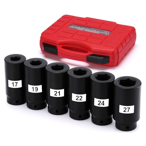6PCS 1/2’’ Drive Weighted Crank Bolt Socket Set, 17MM, 19MM, 21MM, 22MM, 24MM, 27MM, Harmonic Balancer Socket Set - size: 17MM-27MM