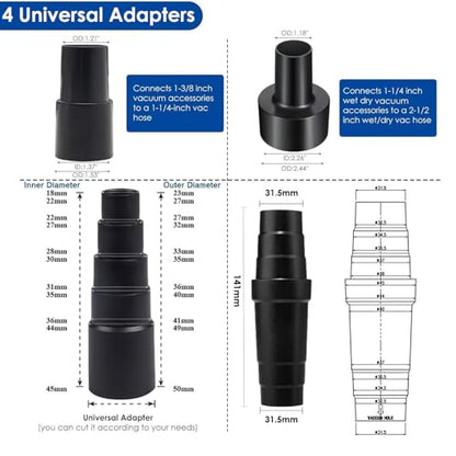 Alrens 14PCS Universal Vacuum Attachments for Shop Vac with Extension Wand | Versatile Vacuum Accessories, Crevice Tool and Adapters for Home, Car Cleaning & Workshop, Easily Clean Hard-to-Reach Areas - style: 14PCS