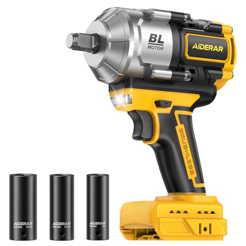 20V Cordless Impact Wrench for DeWalt Battery 1500Nm (1106 Ft-Lbs) | 1/2" Brushless Impact Gun, 3-Speed High Torque Power Tool for Tire Removal, Rusted Bolts, Heavy Equipment(No Battery) - color: Yellow+1106ft-lbs