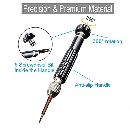 Eyeglass Repair Kit，5-in-1 Multifunctional Small Screwdriver(T6 Torx, T5, 1.5, -2.0, star0.8) & 3-in-1 Mini Keychain Screwdriver Kit for Cellphone, Glasses, Electronics, Watch, Laptop, Jewelry - color: Black