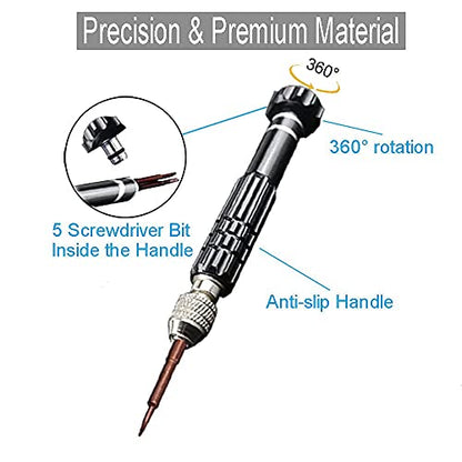 Eyeglass Repair Kit，5-in-1 Multifunctional Small Screwdriver(T6 Torx, T5, 1.5, -2.0, star0.8) & 3-in-1 Mini Keychain Screwdriver Kit for Cellphone, Glasses, Electronics, Watch, Laptop, Jewelry - color: Black