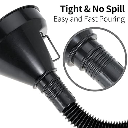 Wide Mouth Oil Funnel with Flexible Extension Nozzle Hose with Handle Mesh Screen Filter for Cars Motorcycles Engine Oil Kerosene Gasoline Gas Fuel Diesel Water Fluid Coolant Liquid