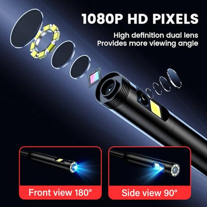 Endoscope Camera with Light: 5" 1080P HD Dual-Lens Inspection Borescope Camera for Sewer - 16.4ft Waterproof Industrial Endoscope - Flexible Snake Bore Scope for Plumbing Automotive