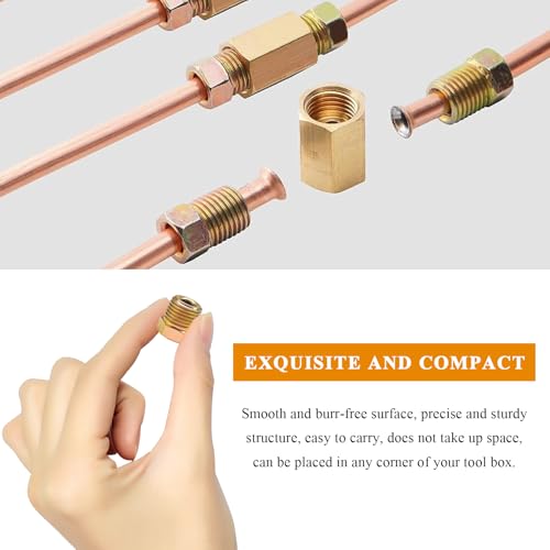 10 PCS Brake Line Fitting Kit, Rustproof Brass Inverted Flares Nuts for 3/16" Brake Line Tube, 3/8-24 UNF Inverted Flare Fittings Assortment for Vehicle Brake System Repair (35 PCS)