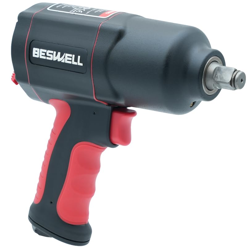 BESWELL AKP-01N 1/2-Inch Air Impact Wrench Kit, 1180 Ft-Lbs Max Torque | Includes 11pcs SAE & 3pcs Metric deep sockets with case. twin hammer impact wrench for fast tire changes and auto repairs.
