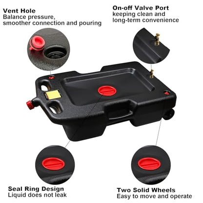 PONO 15 Gallon Low Profile Oil Drain Pan, 58‑Quart Automotive Drain Container with Seal Cap & Carry Handles Heavy Duty Oil Change Pan Fit for Cars, SUVs, Trucks, Motorcycles, ATVs