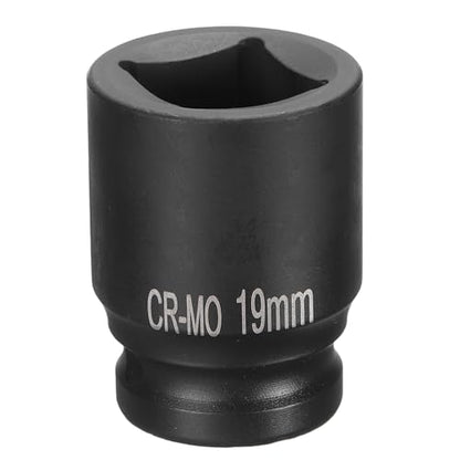 HARFINGTON 4 Point Square Socket 1/2" Drive 19mm Metric Square Impact Socket CR-MO Blackening Standard Wheel Sockets Pneumatic Socket Tool for Auto Repair Mechanical Maintenance Home Use - size: 19mm