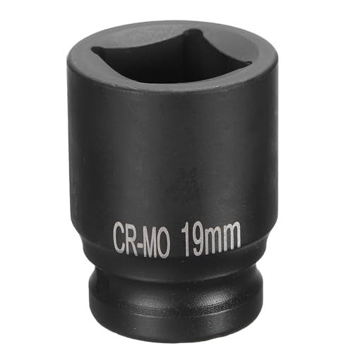 HARFINGTON 4 Point Square Socket 1/2" Drive 19mm Metric Square Impact Socket CR-MO Blackening Standard Wheel Sockets Pneumatic Socket Tool for Auto Repair Mechanical Maintenance Home Use - size: 19mm