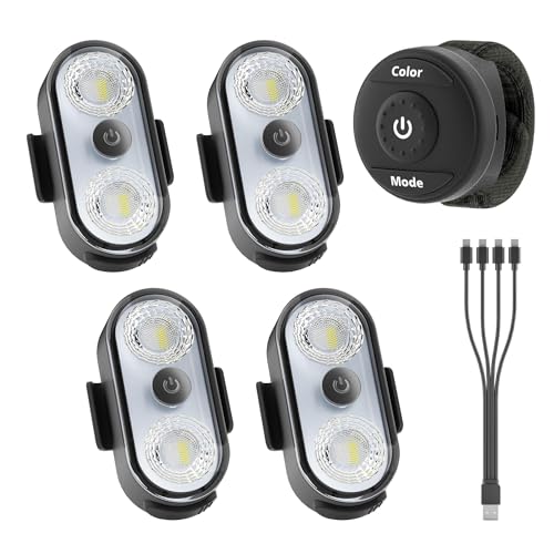 Wireless LED Lights for Car 4PCS- Button and Remote Control Interior Ambient Strobe Light, USB-C 120H 8 Colors IP65 Waterproof Rechargeable Underglow Light for Cars, Trucks, eBike, Motorcycle - size: 4