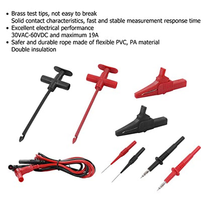 Multimeter Alligator Clips Test Leads Kit, Eectrical Alligator Clips Probe Test Kit,19A JT8001‑1 Crocodile Clip Wire Piercing Needle Probe 0.7mm Multimeter Accessories for Electronic Repair
