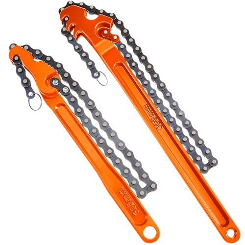 Lasnten 2 Pcs Large Chain Oil Filter Wrench with 12 Inch 16 Inch Reversible Chain Wrench Adjustable Heavy Duty Carbon Steel Sturdy Pipe Fittings Tool Spanner Multipurpose Tool for Ratcheting(Orange) - color: Orange