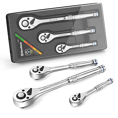 DURATECH 3-Piece Ratchet Set, 72-Tooth, 1/4" 3/8" 1/2" Drive | Quick-Release, Reversible, Chrome Alloy, Organized in Plastic Tray - style: Quick-Release