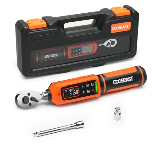 coobeast Digital Torque Wrench, 3/8 Drive Electronic Torque Wrench Set with Preset Value(0.66-44.29 Ft-lbs./0.9-60Nm), Buzzer and LED Flash Five Units of Measure Torque Wrench for Bicycle, Bike - color: Orange, size: 3/8-inch (0.66-44.29 Ft-lbs./0.9-60Nm)