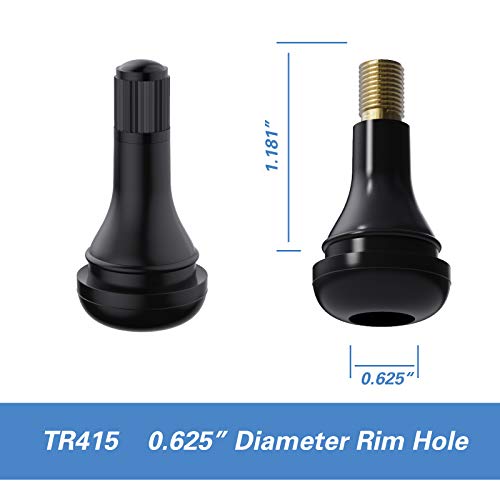 CKAuto TR415 Tubeless Rubber Snap-in Tire Valve Stems, Black, 50 Pcs/Bag | EPDM Rubber, for Standard .453" 11.5 mm Rim Holes, Compatible with Most Cars, SUVs, Light Trucks, and Trailers - size: TR415