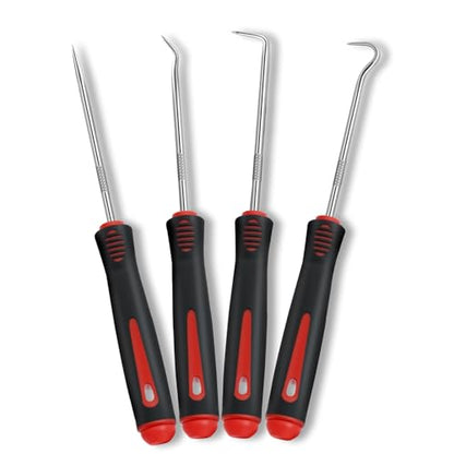 4-Piece Pick Set Mechanic, Automotive Hook and Pick Set with Soft Grip & Non-Slip Shaft, Precision Pick Tool & O Ring Pick for Oil Seal, Gasket, Electronics Repair Hose Repair Kits