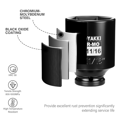 1/2" Drive 1-11/16" Deep 6 Pt CR-MO SAE Impact Socket for Axle Nuts - size: 1-11/16"in., style: 1/2" Drive Deep