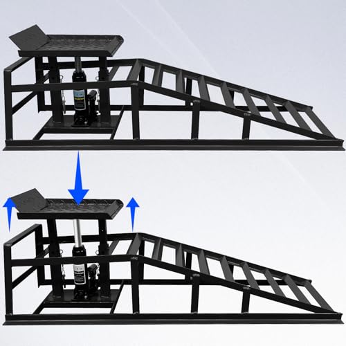 Hydraulic Car Ramps Heavy Duty 2 Pack, 11000LB/5-Ton Low Profile Auto Car Truck Service Ramps with Hydraulic Lift for Maintenance, Oil Change(Black)