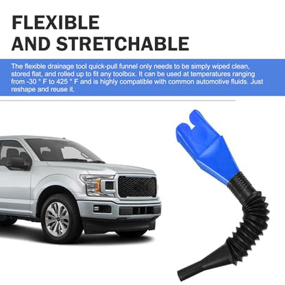 4Pcs Flexible Funnel Drain Tool, Foldable Extendable Hose, Square Card Design No-spill Oil Funnel, Universal for Car Motorcycle (Blue)